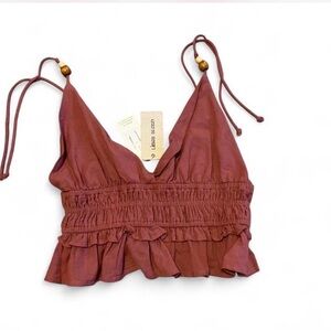 Trendy 100% Linen Boho Indie Ruffled Crop Top